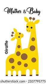 Mother and baby giraffe vector cartoon illustration. Mother and child, mothers day concept. Giraffe and baby animal patterns, baby shower, motherhood, invitation, greeting, online worksheet, postcard 