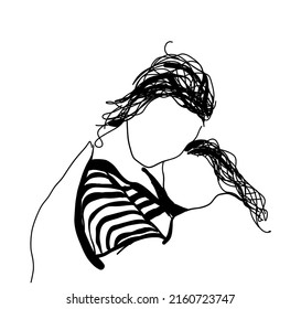Mother and baby hand drawn sketch. Mom hugs her child