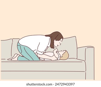 Mother with baby. Hand drawn style vector design illustrations.