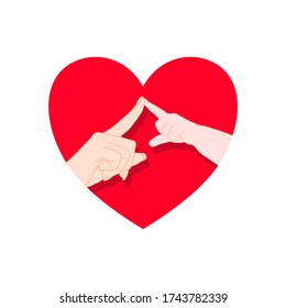 mother and baby hand are pointing with finger in the red heart shape. Mother's day concept. love between mother and child. power of love. 