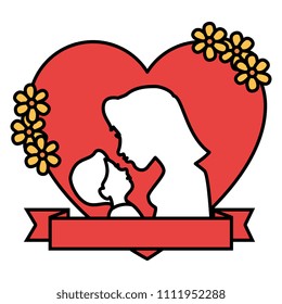 mother and baby in heart with flowers frame