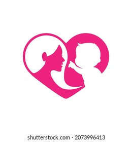 Mother and baby in heart. Vector symbol illustration