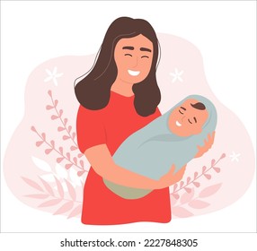 A mother with a baby in her arms. Happy loving family. Vector graphics.