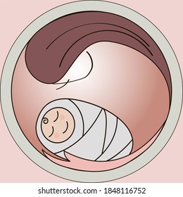 Mother With A Baby In Her Arms In A Round Frame. Screensaver Icon. Mother And Baby Logo