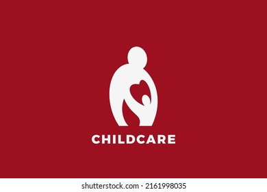 Mother Baby Holding Hands Logo Design Vector Template.
Child Care Charity Foundation Logotype. Children Safety Protection Care Concept.