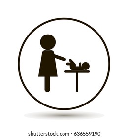 Mother and baby icon. Baby care room symbol. Mother and child room. On a white background