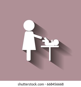 Mother and baby icon. Baby care room symbol. Mother and child room. Vector icon with shadow
