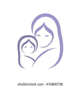 mother and baby icon, stylized vector symbol