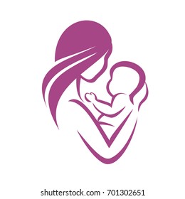 mother and baby icon, stylized vector symbol