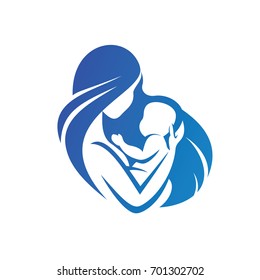 mother and baby icon, stylized vector symbol