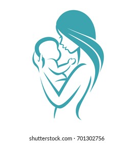 mother and baby icon, stylized vector symbol