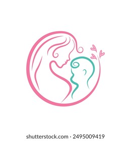 mother and baby icon vector design for midwife branding design