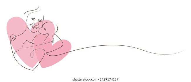 Mother and baby illustration decoration with heart symbol. Mother's day illustration.