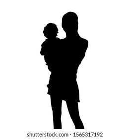 Mother with baby, isolated vector silhouette. Woman holding child