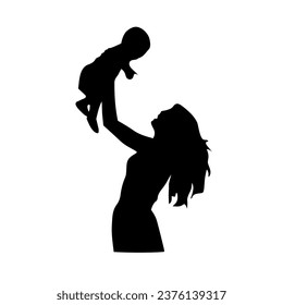 Mother and baby lifting the baby
