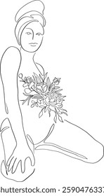 Mother and baby line art