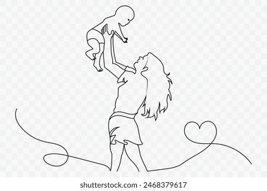 Mother and baby line art design. Mothers and son line art illustration, vector, icon design. Happy mother day design for card, poster, flyer, Vector illustration.