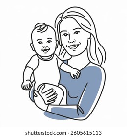 Mother with baby line art logo. Vector line art llustration of mother with baby on white background
