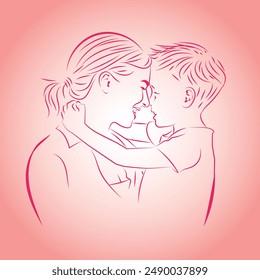 Mother and baby line art. Mom hugs the child. Motherhood and newborn concept. Happy mother line vector illustration. maternity. Child loving parents, happy mother's day design for card. mother and dau