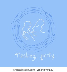 Mother and baby line art. Mom hugs child, son. Motherhood and newborn concept. Happy mother line vector illustration. Parent loving kid, happy mother day, nesting party design for card