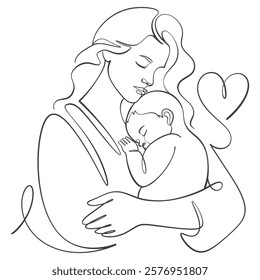 mother and baby line art style vector illustration