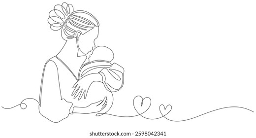 Mother and baby line art style vector illustration, mothers day celebration background