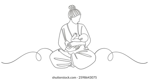 Mother and baby line art style vector illustration, mothers day celebration background
