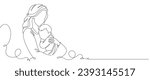 Mother and baby line art vector illustration, mothers day celebration background