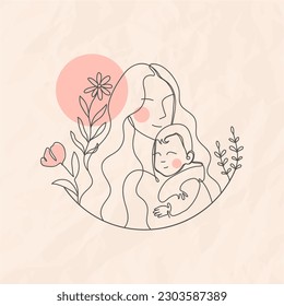 ilustración vectorial de la línea madre y bebé, antecedentes de celebración del día de la madre