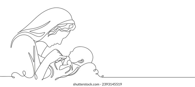 Mother and baby line art vector illustration, mothers day celebration background