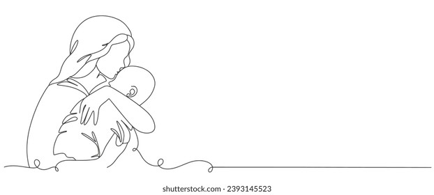 Mother and baby line art vector illustration, mothers day celebration background