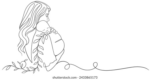 Mother and baby line art vector illustration, mothers day celebration background