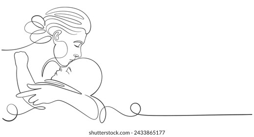 Mother and baby line art vector illustration, mothers day celebration background