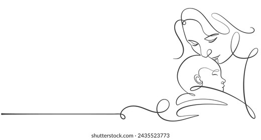 Mother and baby line art vector illustration, mothers day celebration background	