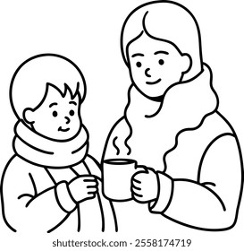 Mother and Baby Line Art Vector Illustration - Mother’s Day Celebration Background