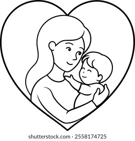 Mother and Baby Line Art Vector Illustration - Mother’s Day Celebration Background