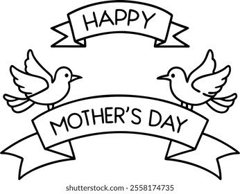 Mother and Baby Line Art Vector Illustration - Mother’s Day Celebration Background