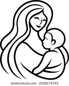 Mother and Baby Line Art Vector Illustration - Mother’s Day Celebration Background