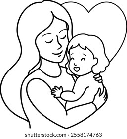 Mother and Baby Line Art Vector Illustration - Mother’s Day Celebration Background