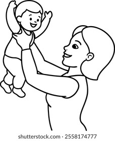 Mother and Baby Line Art Vector Illustration - Mother’s Day Celebration Background