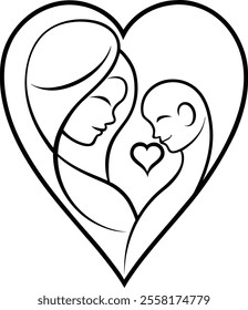 Mother and Baby Line Art Vector Illustration - Mother’s Day Celebration Background