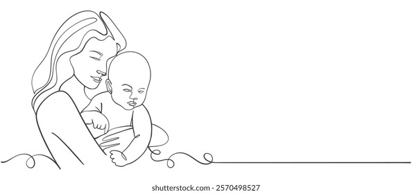 Mother and baby line art vector illustration, mothers day celebration background