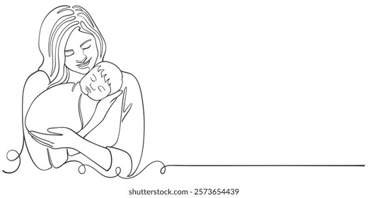 Mother and baby line art vector illustration, mothers day celebration background