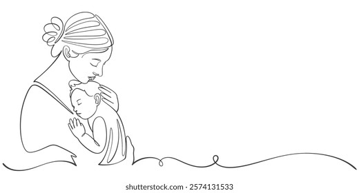 Mother and baby line art vector illustration, mothers day celebration background