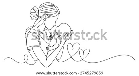 Mother and baby line art vector illustration, mothers day celebration illustration