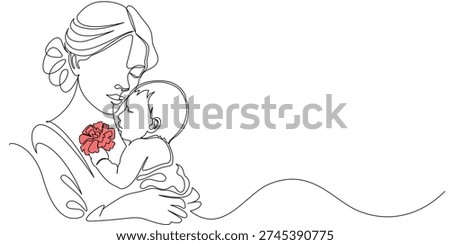 Mother and baby line art vector illustration, mothers day celebration illustration