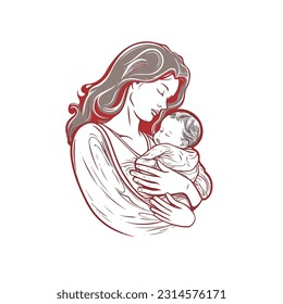 Mother and baby line drwaing Child holding