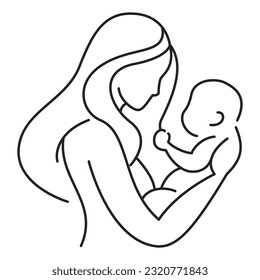 Mother and baby line icon vector isolated. Maternity logo. Young mom with a newborn. New life.