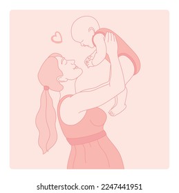 Mother and baby line illustration. International Mother's Day.