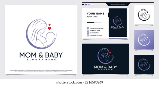 Mother and baby logo design with creative element concept and business card template